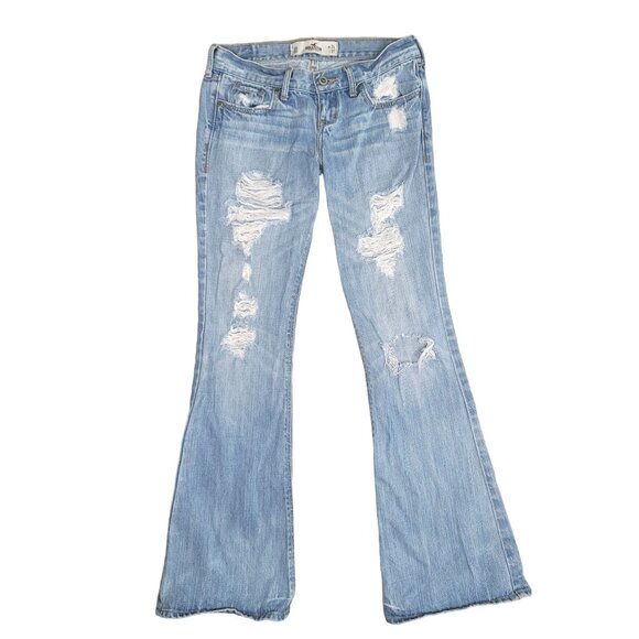 Hollister Denim - Hollister Light Blue Distressed Bootcut Flare leg Jeans Size 24W X 31L 0s. Short